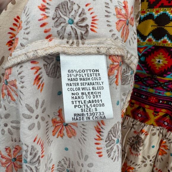 Umgee‎ Western Babydoll Tunic Dress Small Multicolor Cotton Blend Boho Hippie - Picture 8 of 8